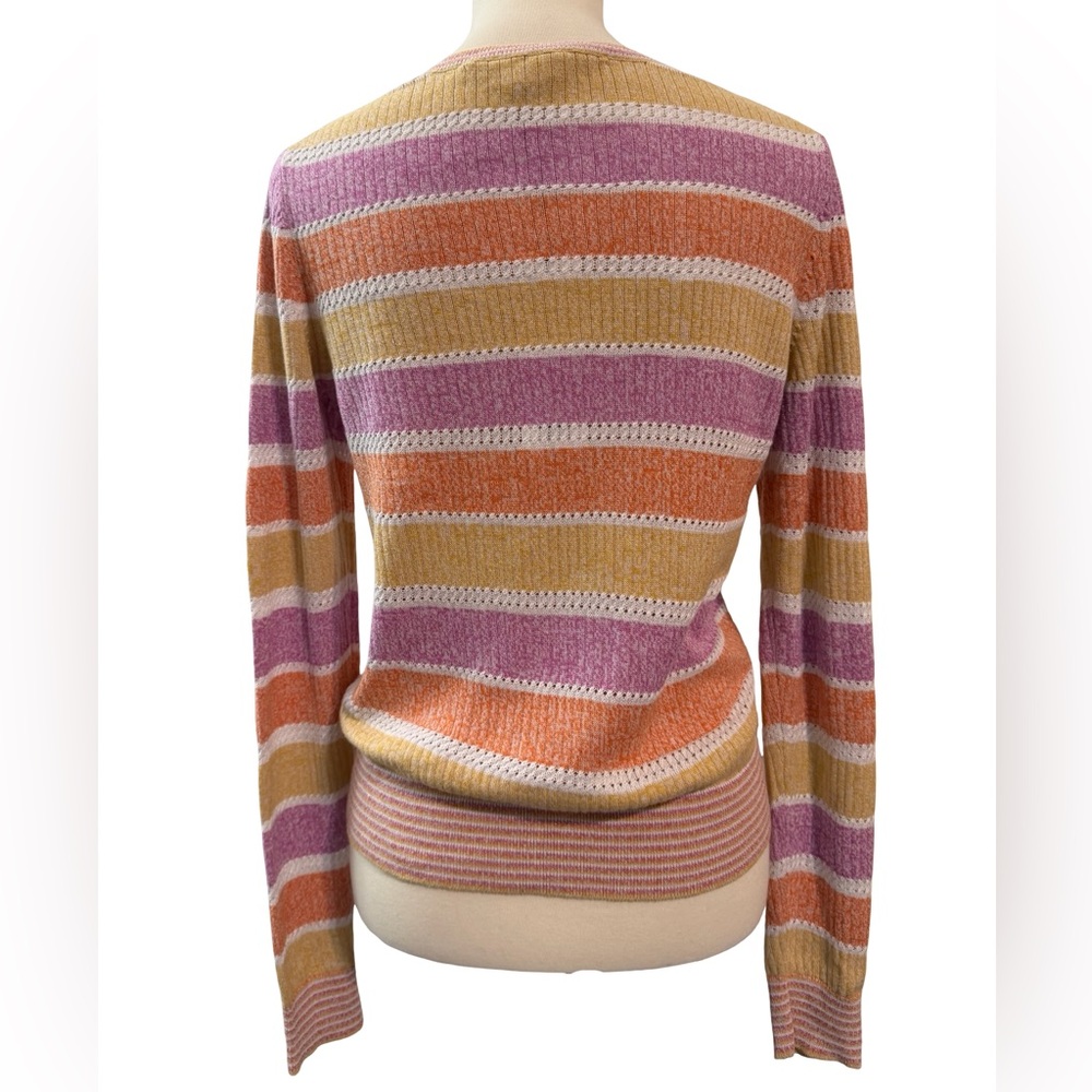 Veronica Beard Rami Pullover Sweater Small Multi Stripe Linen Cotton Ribbed $298 - Picture 2 of 6